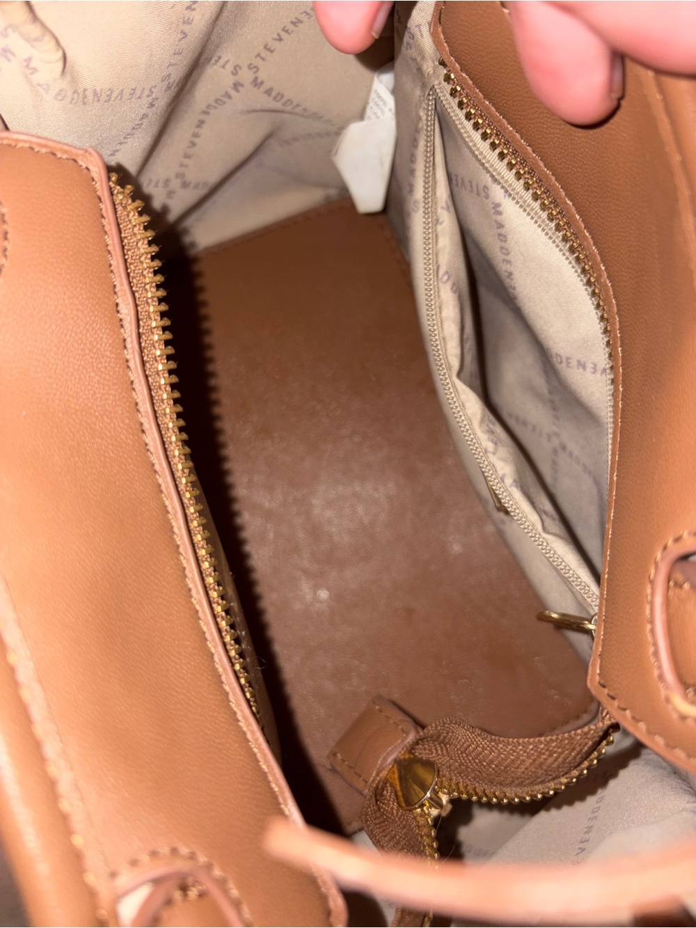 Steve Madden Quilted Tan Mini Tote with Gold Hardware - Picture 2 of 4